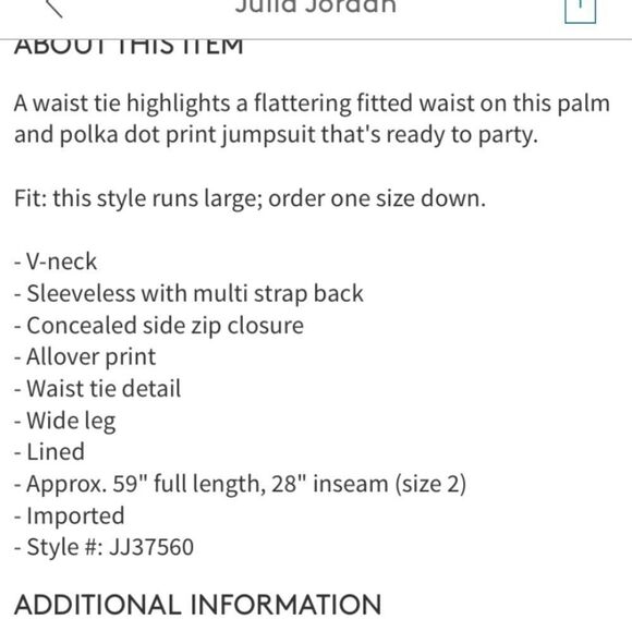 NWT Julia Jordan Palm Print Jumpsuit - Picture 3 of 3